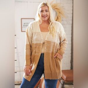 Caramel Ombre Cable Knit Open Cardigan